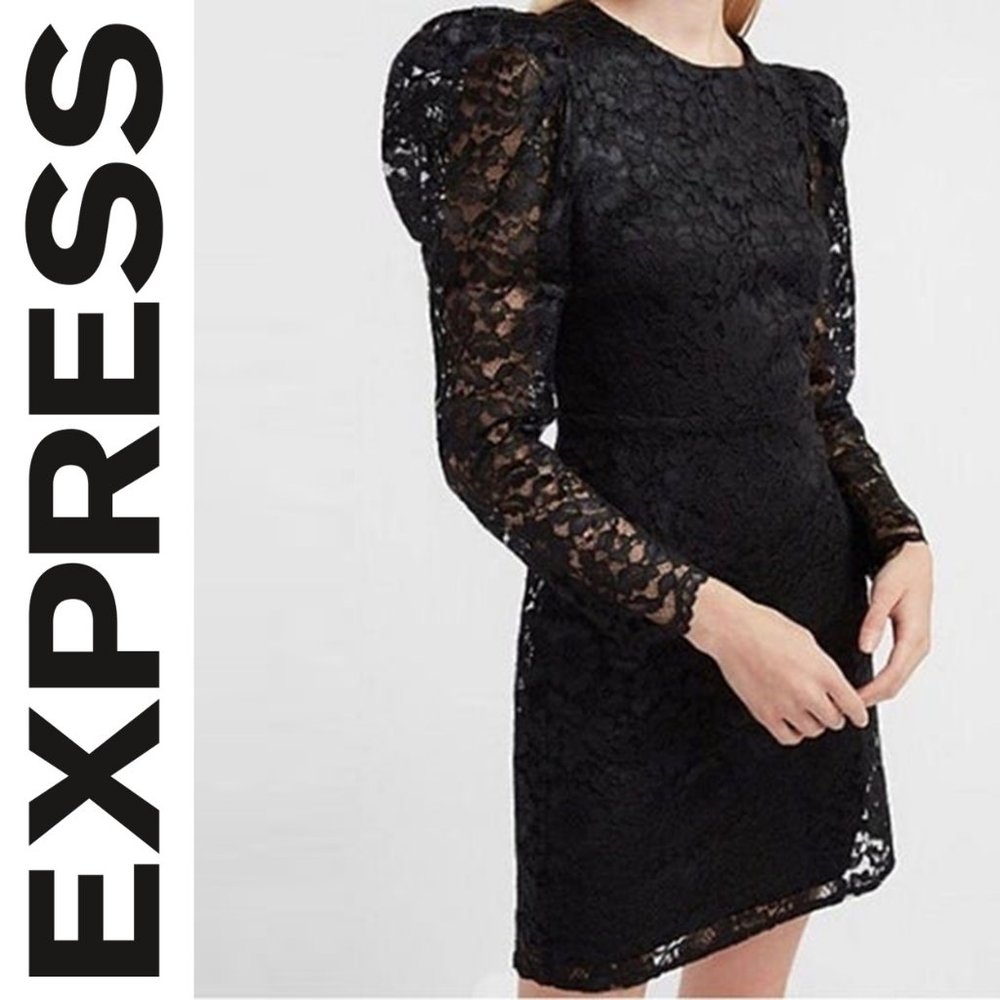 NEW EXPRESS 80'S LACE MIDI BUBBLE SLEEVE BACK ZIP DRESS